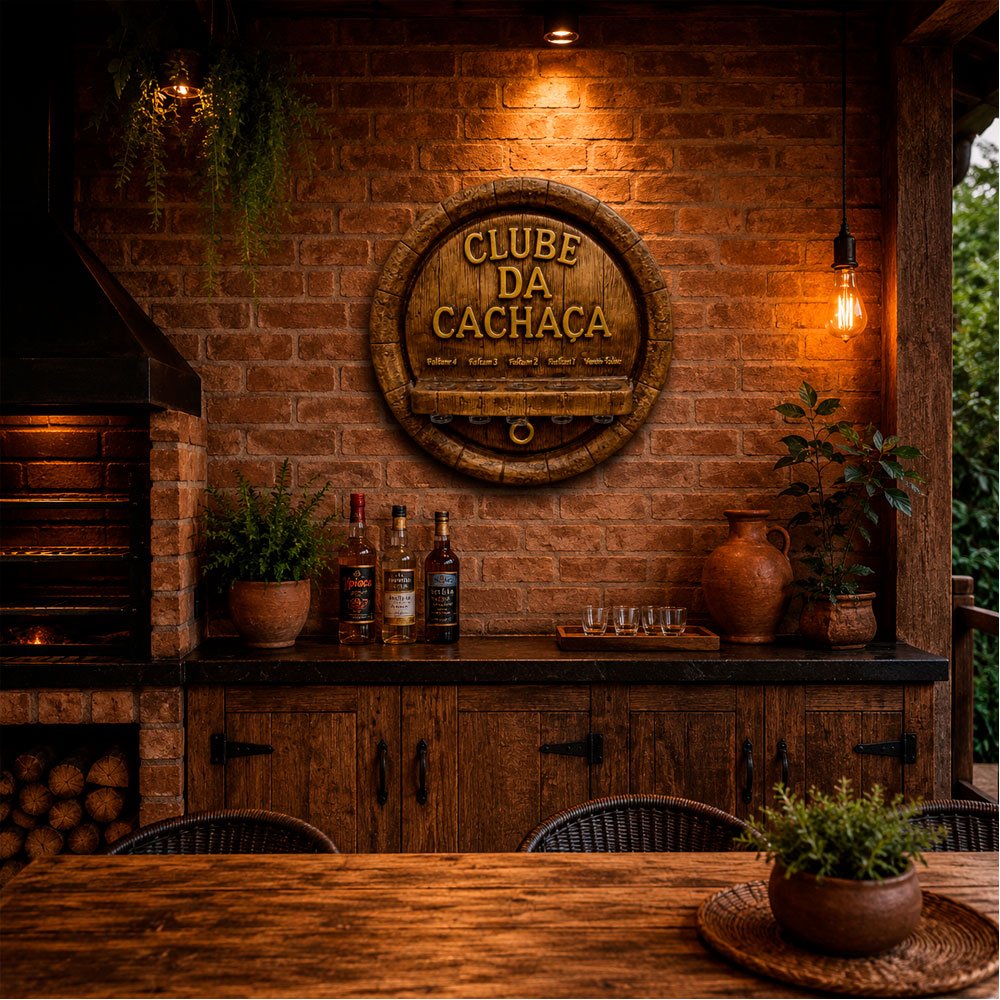 Pingômetro Placa Tampa de Barril Rústica Clube da Cachaça - 5 Copos - Imagem 3