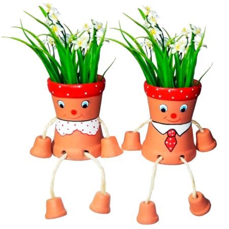 Casal de Vasos Bonecos Articulados Decorativos de Plantas - Vermelha - Imagem 2