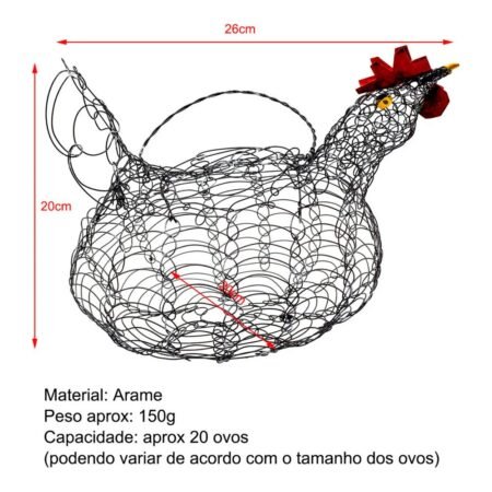 Galinha Porta Ovos Cesta Aramada Black Gourmet Decorativa - Image 3