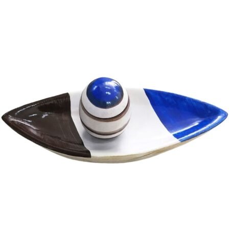 Barco Centro de Mesa 1 Esfera em Cerâmica Decor - Azul e Branco