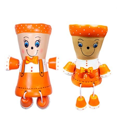 Casal de Vasos Bonecos Articulados Decorativos de Plantas - Laranja