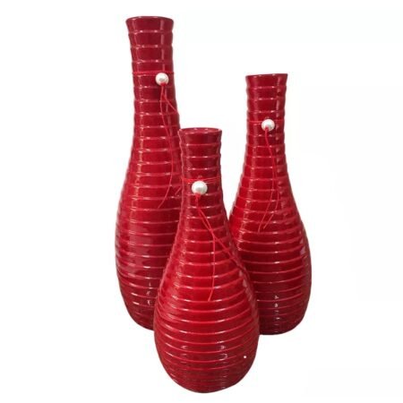 Trio Vasos Garrafas Frisadas Grandes em Cerâmica Decor - Vermelha