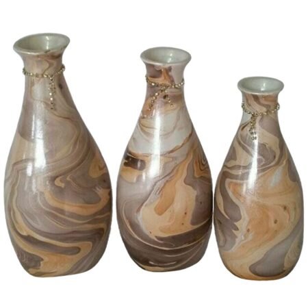 Trio Vasos Garrafas Belly em Cerâmica de Sala Decor - Marrom Mescla