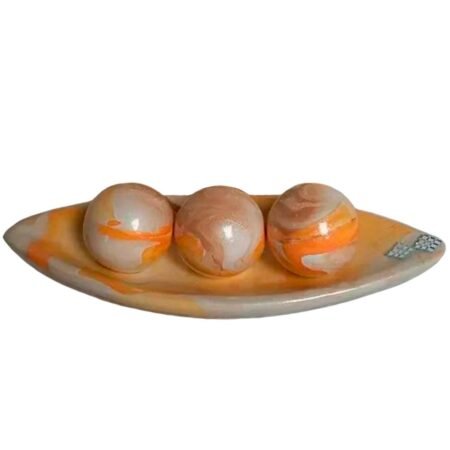 Barca Centro de Mesa Grande 3 Esferas em Cerâmica Decor - Laranja Mescla