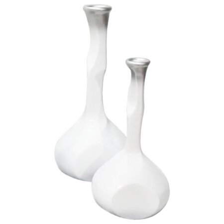 Par de Vasos Long Shin em Cerâmica Decorativa - White Silver