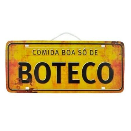 Placa de Carro Decorativa em Madeira - Comida Boa Só de Boteco