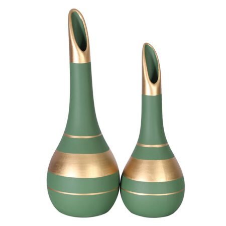 Par de Lâmpadas em Cerâmica Fosca Decorativas de Sala - Verde Golden