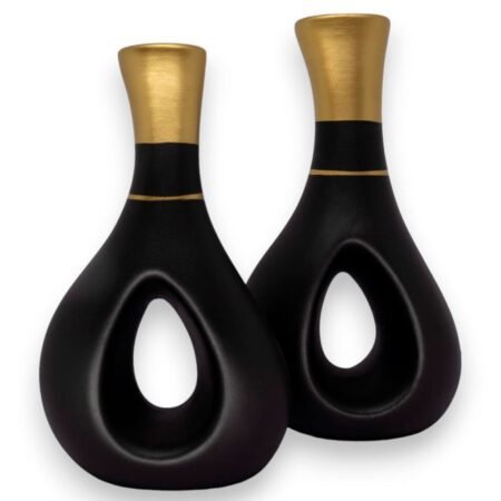 Par de Vasos Furados em Cerâmica Fosca de Sala Decor - Black Gold
