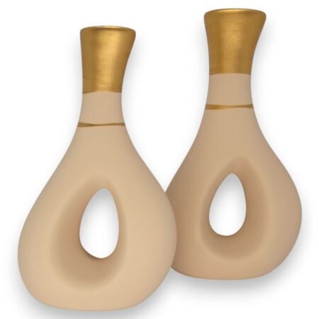 Par de Vasos Furados em Cerâmica Fosca de Sala Decor - Bege Gold