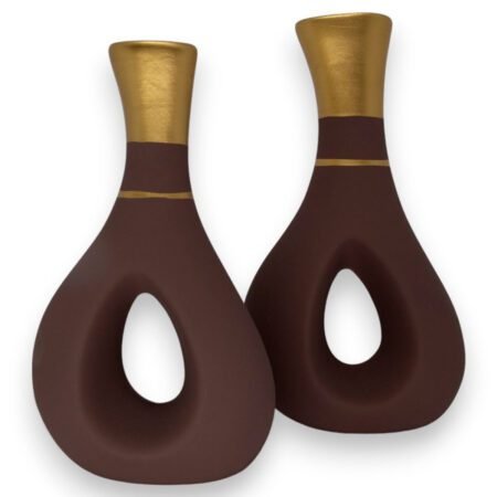 Par de Vasos Furados em Cerâmica Fosca de Sala Decor - Marrom Gold