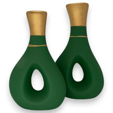 Par de Vasos Furados em Cerâmica Fosca de Sala Decor - Verde Gold