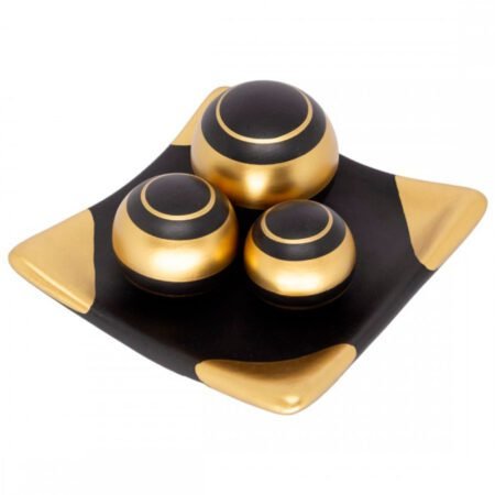 Centro de Mesa Prato 3 Esferas em Cerâmica Fosca Decor - Black Golden