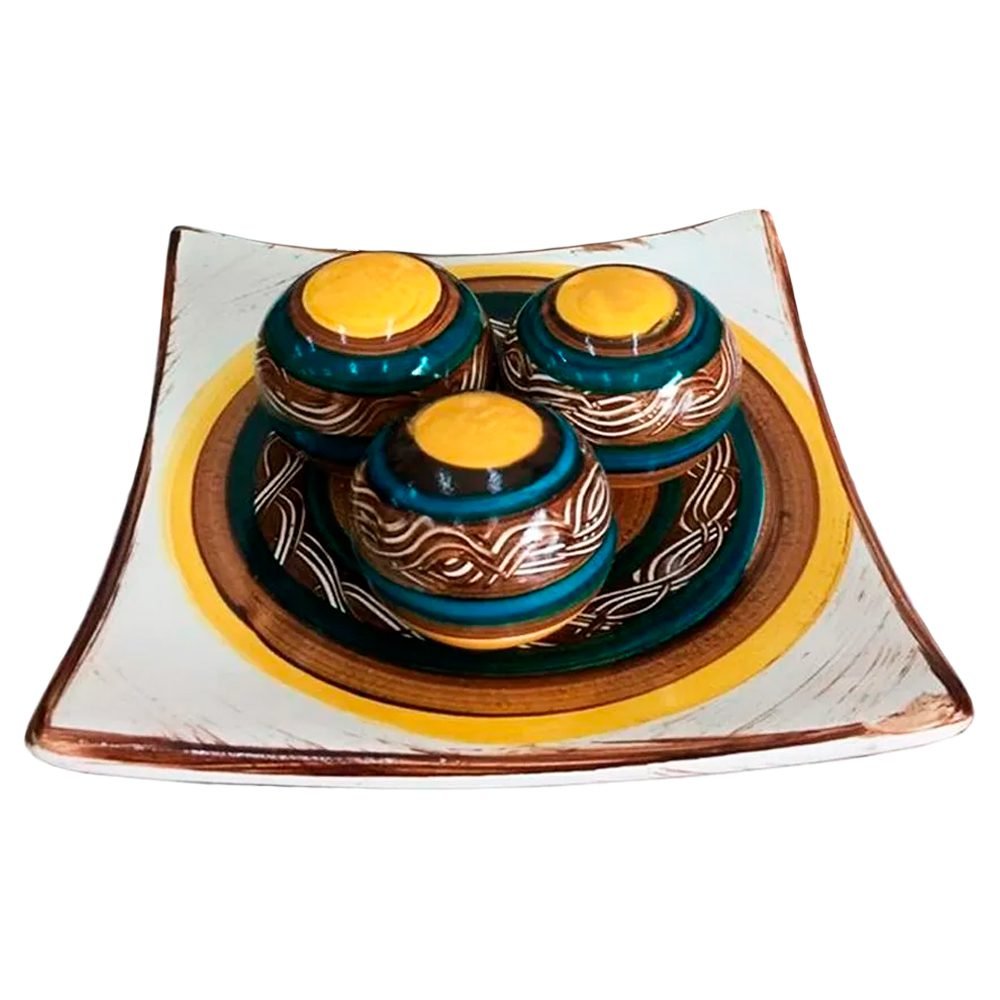 Centro de Mesa Prato 3 Esferas em Cerâmica Decor - Amarelo Color