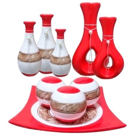Conjunto Centro de Mesa com Trio de Garrafas e Par de Vasos - Red