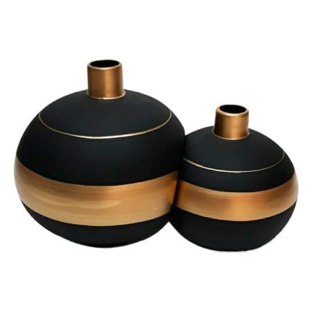 Par de Vasos Girona Sole Luna em Cerâmica Fosca Decor - Black Golden - Image 2