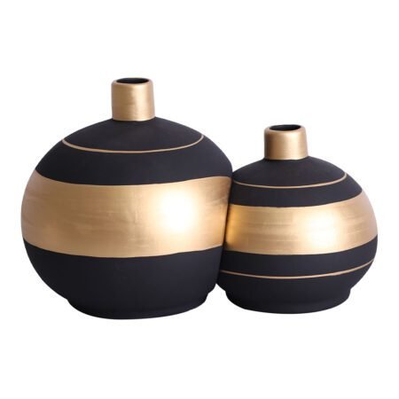 Par de Vasos Girona Sole Luna em Cerâmica Fosca Decor - Black Golden