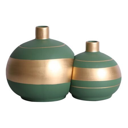 Par de Vasos Girona Sole Luna em Cerâmica Fosca Decor - Verde Gold