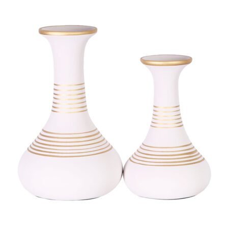 Par de Vasos Long Pipe em Cerâmica Fosca Decorativa - White Gold