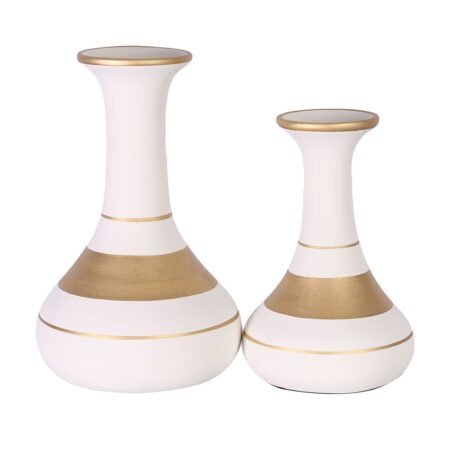 Par de Vasos Long Pipe em Cerâmica Fosca Decorativa - White Golden