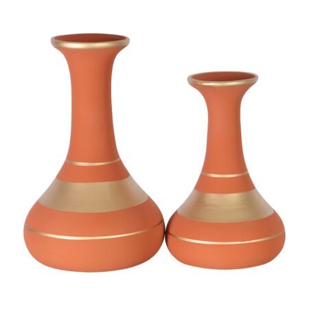 Par de Vasos Long Pipe em Cerâmica Fosca Decorativa - Terracota Golden