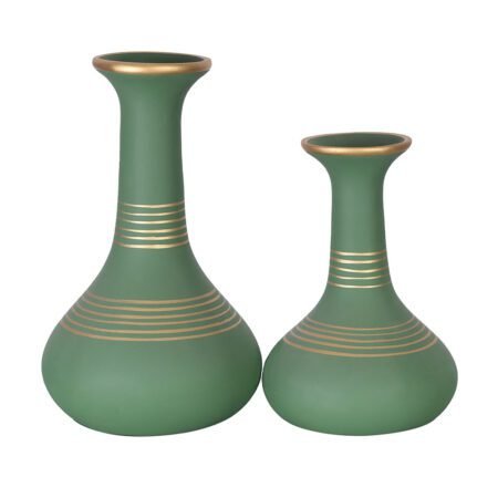 Par de Vasos Long Pipe em Cerâmica Fosca Decorativa - Verde Gold