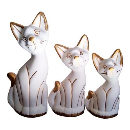 Trio de Gatos Pets Cats em Cerâmica Decorativa - White Gold