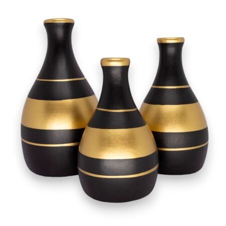 Trio Vasos Garrafas em Cerâmica Fosca de Sala Decor - Black Golden