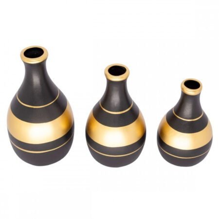 Trio Vasos Garrafas em Cerâmica Fosca de Sala Decor - Black Golden - Imagem 3