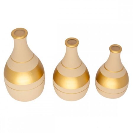 Trio Vasos Garrafas em Cerâmica Fosca de Sala Decor - Bege Golden - Imagem 3