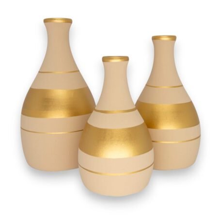 Trio Vasos Garrafas em Cerâmica Fosca de Sala Decor - Bege Golden