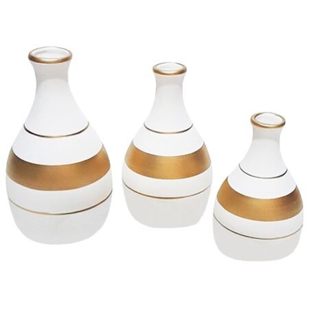 Trio Vasos Garrafas em Cerâmica Fosca de Sala Decor - White Golden - Image 2