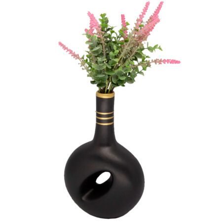 Vaso Cantil Vazado em Cerâmica Fosca Decoração de Sala - Black Gold - Imagem 2