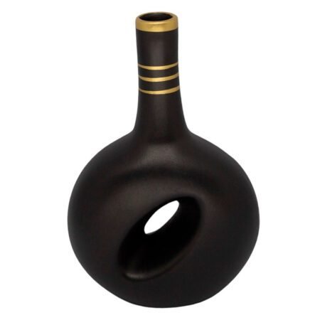 Vaso Cantil Vazado em Cerâmica Fosca Decoração de Sala - Black Gold