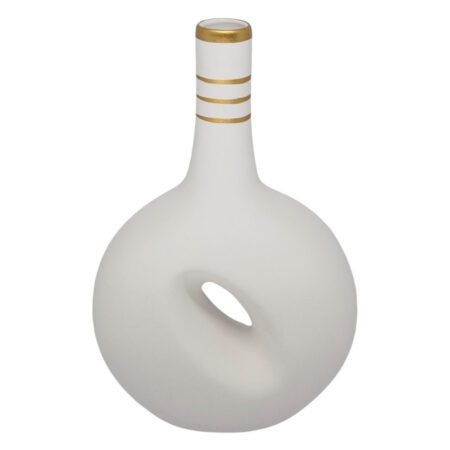Vaso Cantil Vazado em Cerâmica Fosca Decoração de Sala - White Gold