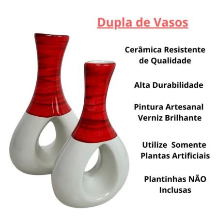 Par de Vasos Furados em Cerâmica de Aparador Decor - Red Beige - Image 5