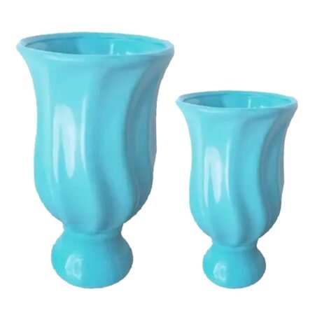 Vaso Taça Espiral Premium Duplo em Cerâmica Decorativa - Azul Bb