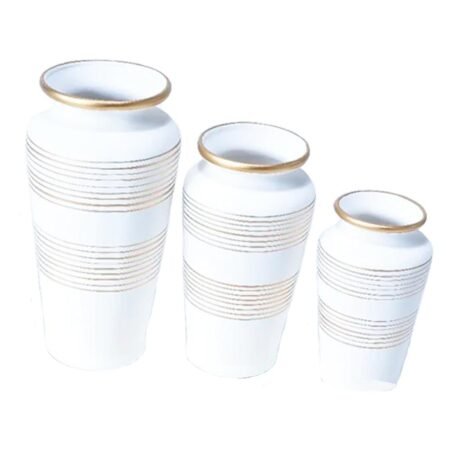 Trio Vasos Urnas Gregas em Cerâmica Fosca Decor - White Gold - Image 2