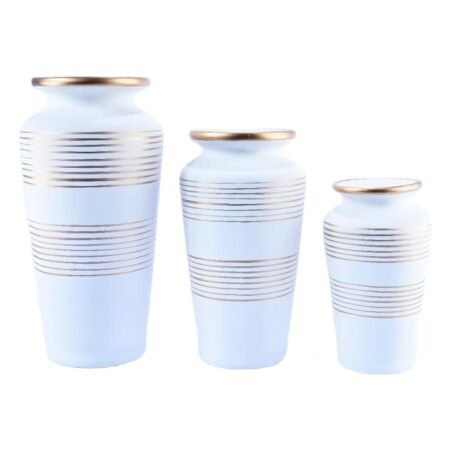 Trio Vasos Urnas Gregas em Cerâmica Fosca Decor - White Gold