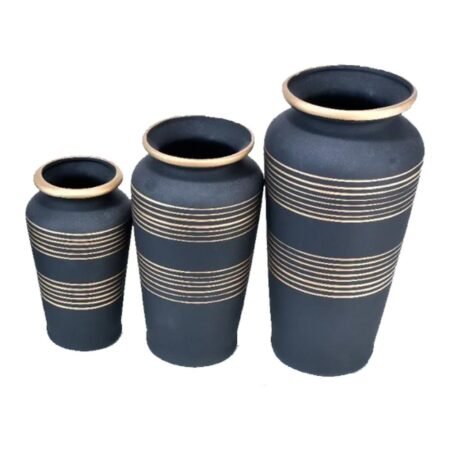 Trio Vasos Urnas Gregas em Cerâmica Fosca Decor - Black Gold - Image 2