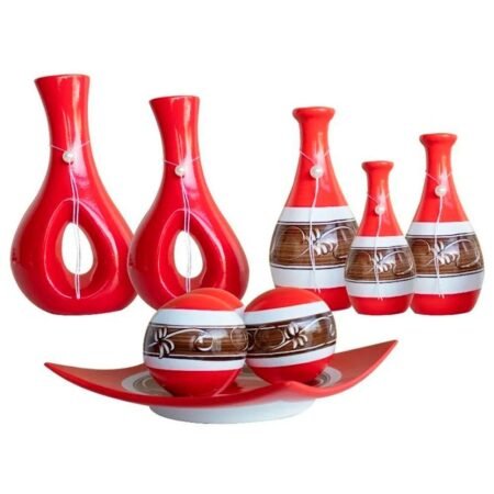 Conjunto Centro de Mesa com Trio de Garrafas e Par de Vasos - Red Brown