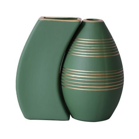 Par de Vasos Turim em Cerâmica Fosca de Sala - Verde Gold