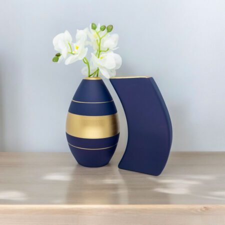 Par de Vasos Turim em Cerâmica Fosca de Sala - Azul Petróleo Golden - Imagem 3