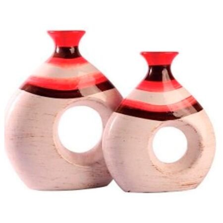 Par de Vasos Oval Centro de Mesa em Cerâmica Decor - Red