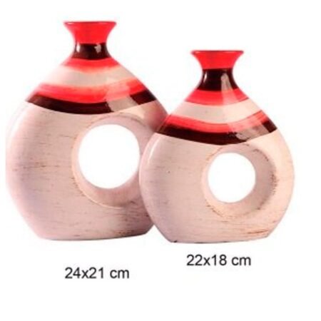 Par de Vasos Oval Centro de Mesa em Cerâmica Decor - Red - Image 2