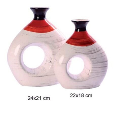 Par de Vasos Oval Centro de Mesa em Cerâmica Decor - Red Black - Image 2