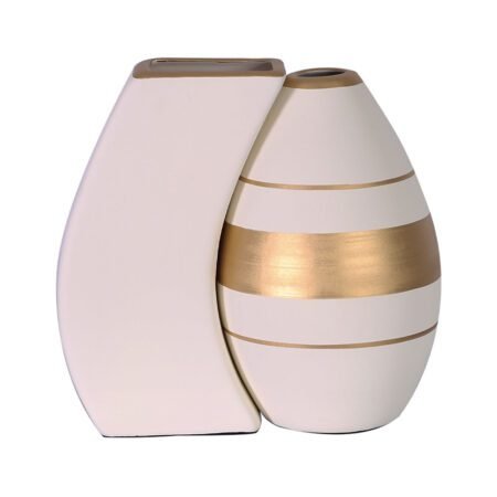 Par de Vasos Turim em Cerâmica Fosca de Sala - Nude Golden
