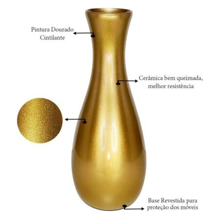 Vaso Garrafa Grande em Cerâmica de Sala Decor - Golden - Image 2