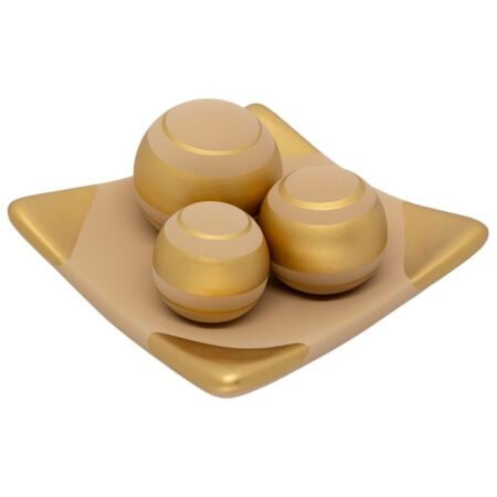 Centro de Mesa Prato 3 Esferas em Cerâmica Fosca Decor - Bege Golden