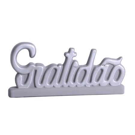 Palavra Gratidão Grande em Cerâmica Fosca Decor de Sala - Cinza Silver