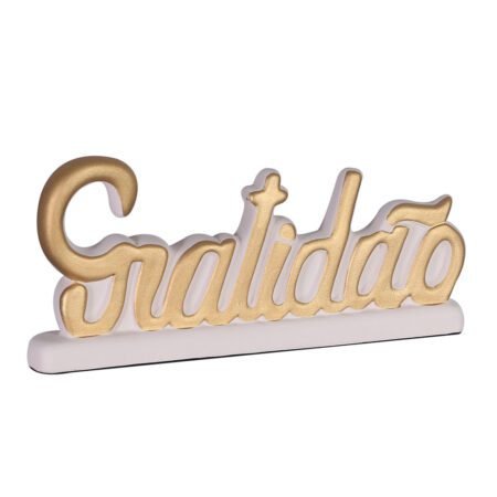 Palavra Gratidão Grande em Cerâmica Fosca Decor de Sala - Nude Gold